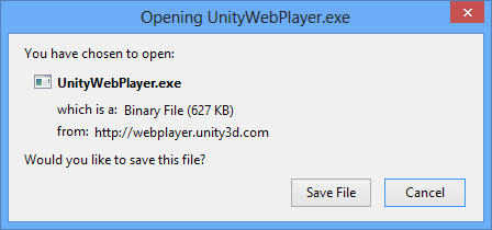 Screenshot of prompt asking if the user wants to save the file UnityWebPlayer.exe