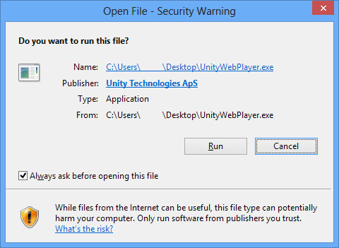 Screenshot of security warning confirming that the user wants to run the file