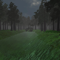 Game screenshot of an open area in a forest